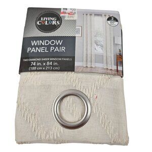 Living Colors Curtains Diamond Sheer Ivory Window Panel Pair 74 X 84 Grommet